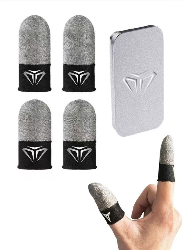 Kaza 4 Gaming Finger Gloves Paired With A Metal Storage Box，Visible Pure Silver Fiber&Carbon Fiber Professional Model Gaming Finger Sleeves,No Rubber Band,Maximum Touch Response,Comfortable fit, Anti-Sweat,Fit All Touchscreen Devices - Image 1