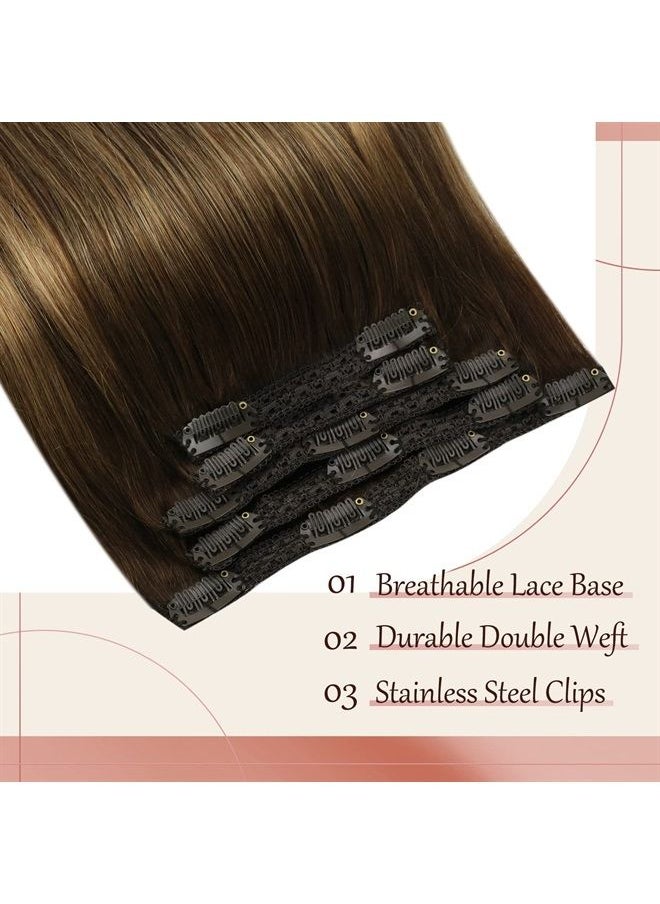 Sunny Hair Sunny Clip in Hair Extensions Real Human Hair Brown Balayage Clip in Human Hair Extensions Chocolate Brown Ombre Caramel Brown Balayage Hair Extensions 12inch 5Pcs 80G  - Image 4