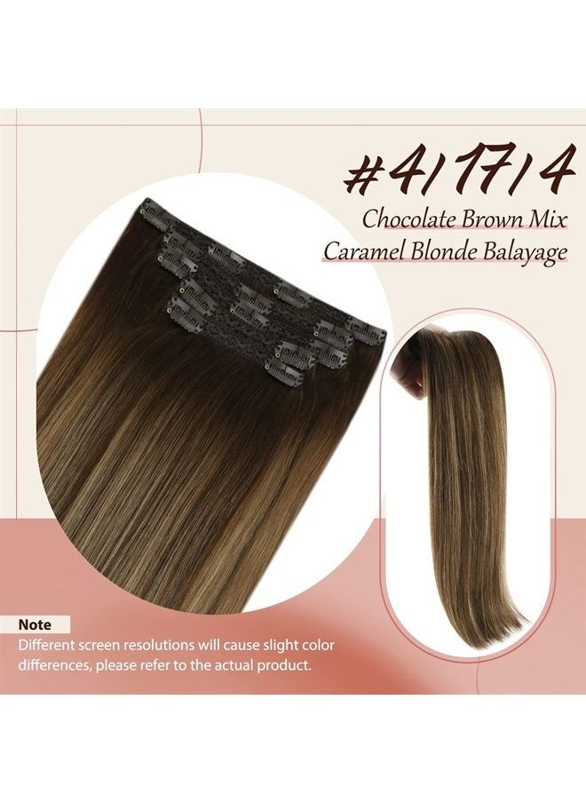 Sunny Hair Sunny Clip in Hair Extensions Real Human Hair Brown Balayage Clip in Human Hair Extensions Chocolate Brown Ombre Caramel Brown Balayage Hair Extensions 12inch 5Pcs 80G  - Image 2