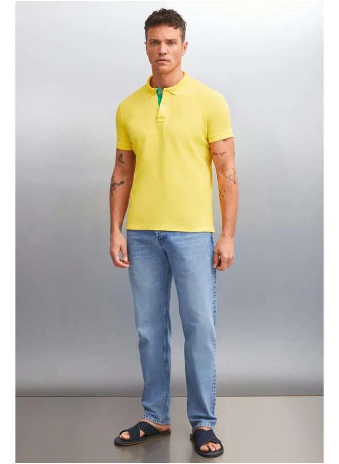 جريميلانج Grimelange Mathew Men's Yellow Polo Neck T-Shirt