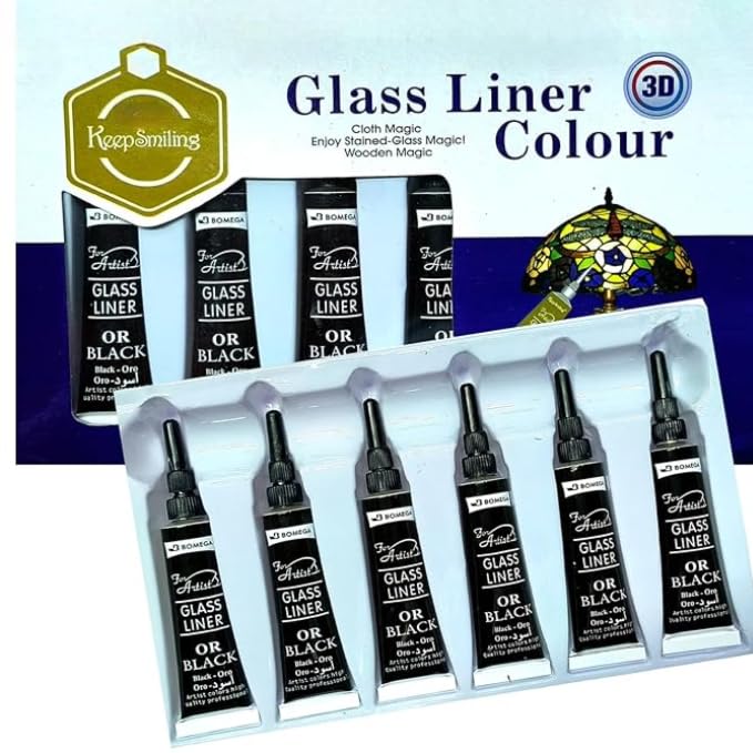 ADOERE أدوات فنون وحرف ADOERE 6 قطع من طلاء الزجاج غير السام سريع الجفاف للتصاميم التفصيلية وتأثيرات الزجاج الملون باللون الأسود - Image 1