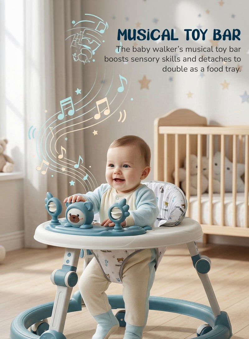 BAYBEE Baby Walker for Kids, Foldable Kids Walker with 2 Height Adjustable, Cushion Padded Seat,  Musical Toy Bar | Kids Activity Walker for Toddlers | Push Walker for Baby Boy Girl 6 to 18 Months Blue - Image 4