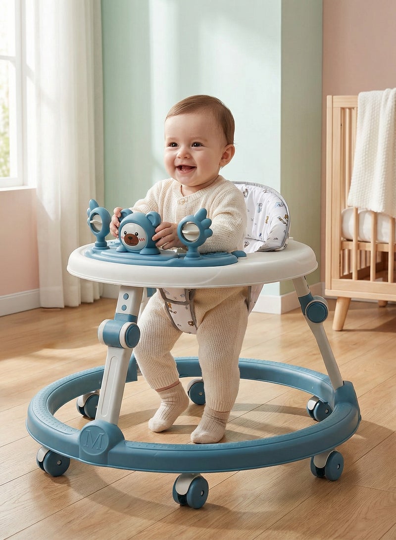 BAYBEE Baby Walker for Kids, Foldable Kids Walker with 2 Height Adjustable, Cushion Padded Seat,  Musical Toy Bar | Kids Activity Walker for Toddlers | Push Walker for Baby Boy Girl 6 to 18 Months Blue - Image 1