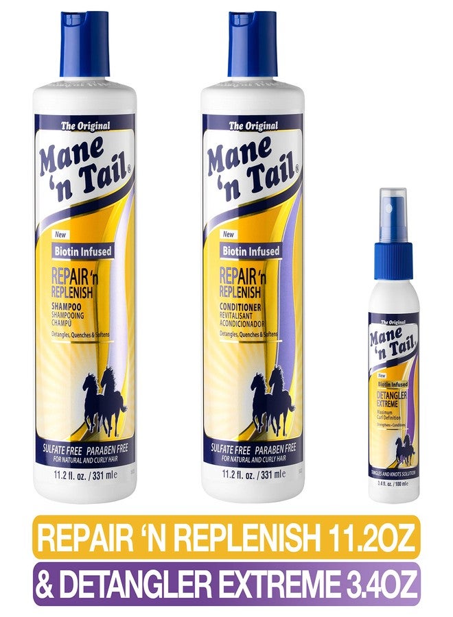 Mane 'n Tail Mane ’n Tail Repair ’n Replenish Sulfate-Free Shampoo & Conditioner (11.2 oz Each) with Extreme Detangler (3.4 oz) – Gentle Cleansing, Nourishing & Curl Defining System for Curly & Natural Hair - Image 3
