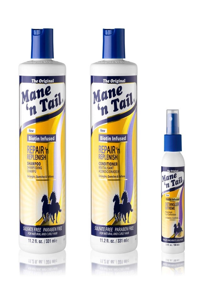 Mane 'n Tail Mane ’n Tail Repair ’n Replenish Sulfate-Free Shampoo & Conditioner (11.2 oz Each) with Extreme Detangler (3.4 oz) – Gentle Cleansing, Nourishing & Curl Defining System for Curly & Natural Hair - Image 1