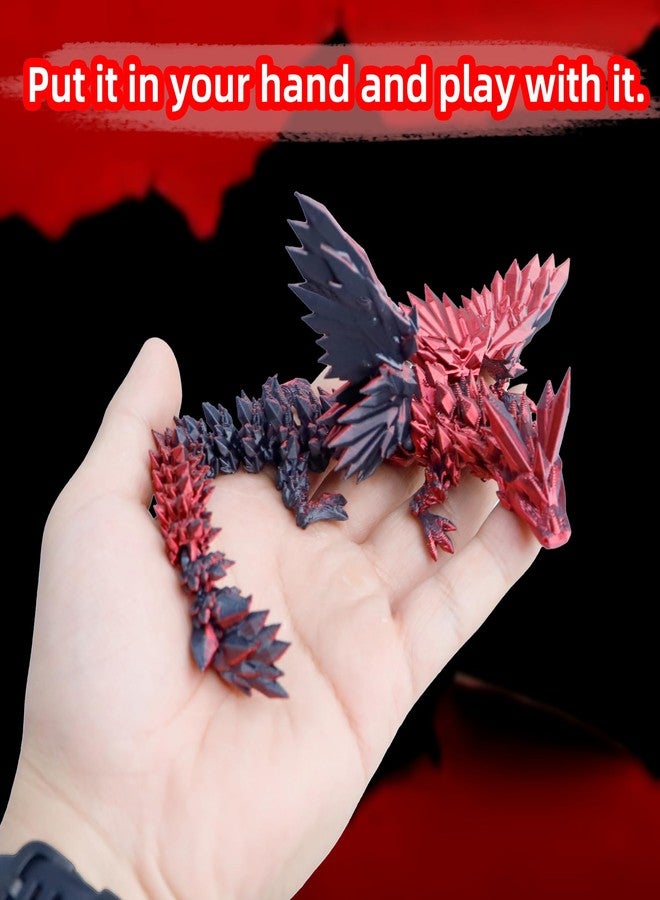Flavery 3D Printed Flying Dragon in Egg - Tricolor Egg with 9" Flexible Winged Dragon Inside, Colorful Fidget Toy, Birthday Gift, Desk Pet Figure (Black Red) - Image 3
