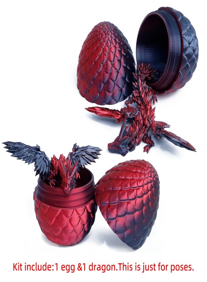 Flavery 3D Printed Flying Dragon in Egg - Tricolor Egg with 9" Flexible Winged Dragon Inside, Colorful Fidget Toy, Birthday Gift, Desk Pet Figure (Black Red) - Image 2