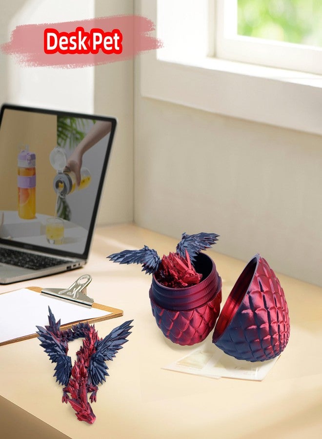 Flavery 3D Printed Flying Dragon in Egg - Tricolor Egg with 9" Flexible Winged Dragon Inside, Colorful Fidget Toy, Birthday Gift, Desk Pet Figure (Black Red) - Image 4