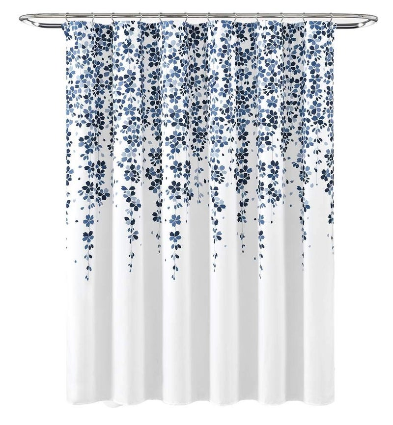 Lush Decor Weeping Flower Shower Curtain 72 in x 72 in H x W Navy  Blue