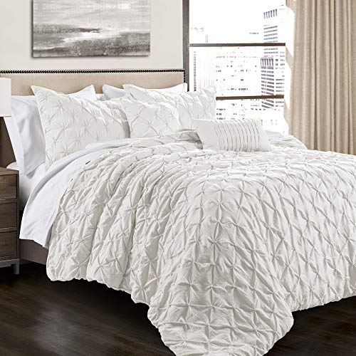 Lush Decor Ravello Pintuck Comforter Set Luxe 5 Piece Textured Bedding Set Traditional Glam Farmhouse Inspired Bedroom Decor King White