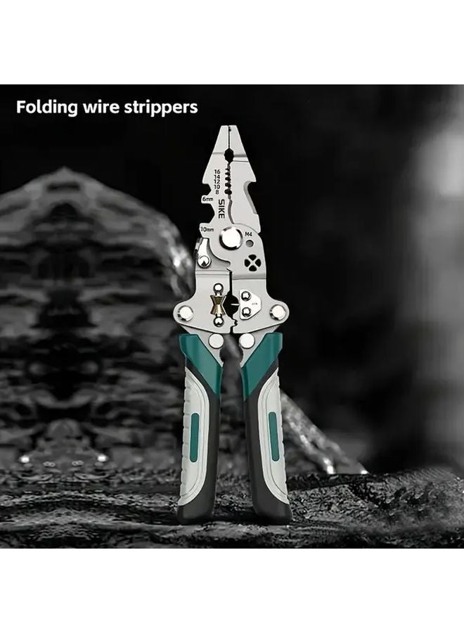 Foldable Multifunctional Electrician Wire Stripper High Carbon Steel Cutting Crimping Peeling Tool - Image 1