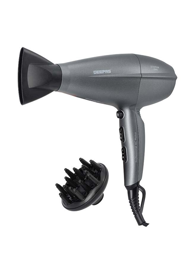 GEEPAS Hair Dryer Styling Concentrator, 3 Heat Settings | Iconic Technology Dryer with Cool Shot Function | Removable Filter Cover | 2300W Dryer for Frizz Free Styling Grey 29cm - Image 1