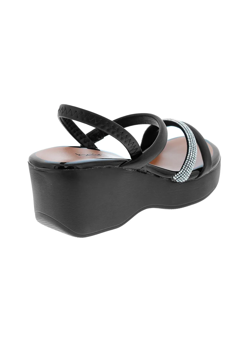 Beira Rio  BEIRA RIO Mid Heel Sandals for Ladies – Black Sandals with Sling Back | Comfortable PU Upper & TPR Sole for Women | Best Price UAE