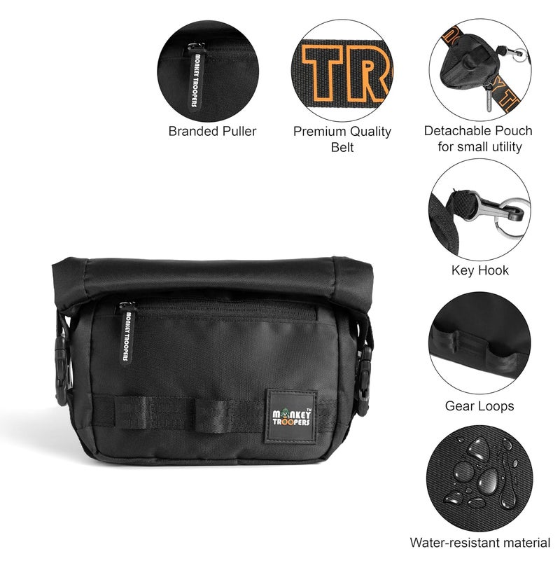 Monkey Troopers Radiant Waist Bags for Men Women- Premium Stitching, Branded Zippers, Water Resistant Pocket, Fanny Pack for Hiking Travel, Lightweight & Tough, Quick-Access Pocket (Black) - Image 2