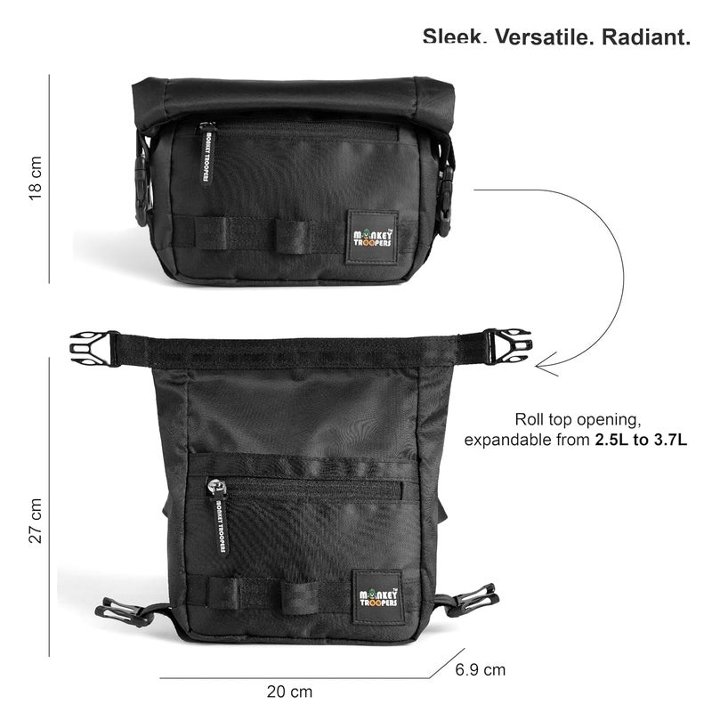 Monkey Troopers Radiant Waist Bags for Men Women- Premium Stitching, Branded Zippers, Water Resistant Pocket, Fanny Pack for Hiking Travel, Lightweight & Tough, Quick-Access Pocket (Black) - Image 3