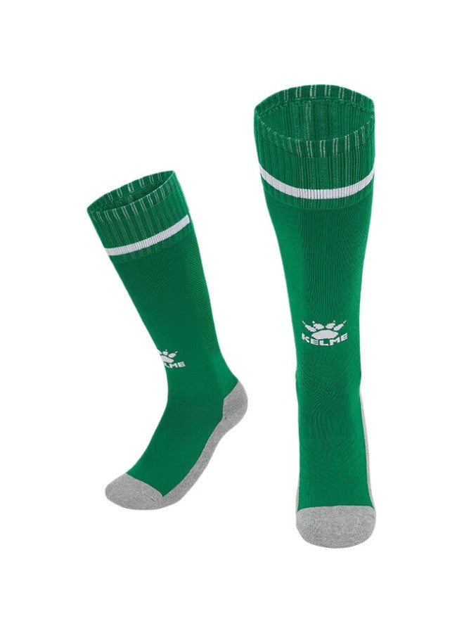 KELME Children'S Soccer Socks, Long Training High Socks, Non-Slip Breathable Professional Training Socks, Grass Green And White - Image 1