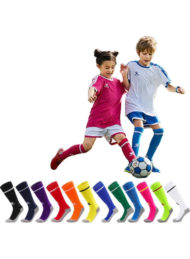 KELME Children'S Soccer Socks, Long Training High Socks, Non-Slip Breathable Professional Training Socks, Grass Green And White - Image 2