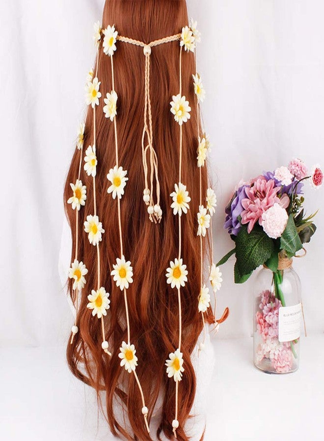 WLBON Sunflower Headband Flower Daisy Hippie Indian Boho Hair Bands Tassel Bohemian Floral Beads Halloween Hair Hoop Women Crown Hairband Party Decoration Cosplay Costume Headpiece Hair Accessories White - Image 5