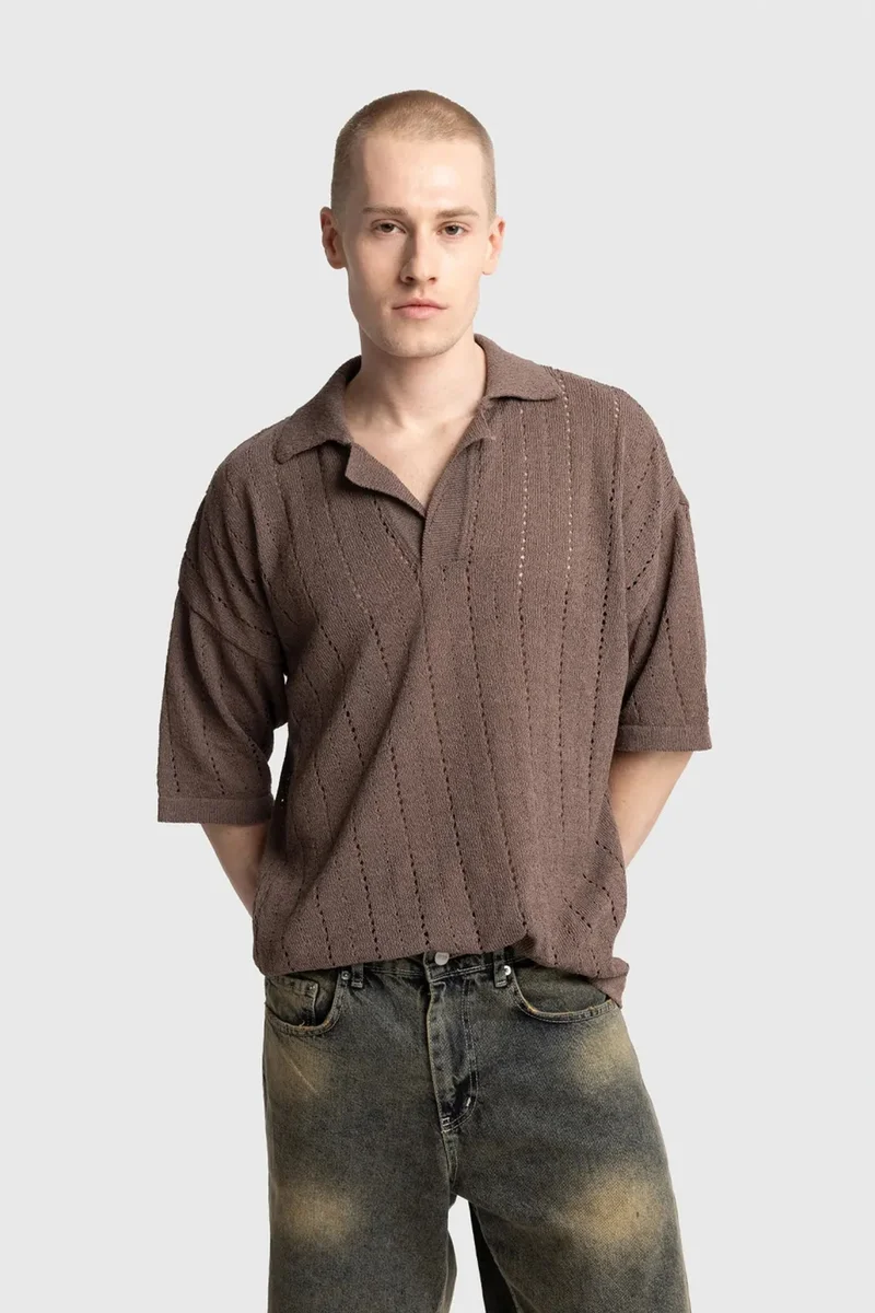 GIESTO Men's Relaxed Cotton Textured Polo T-Shirt