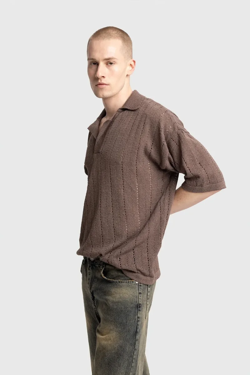 Giesto Mocha Brown GIESTO Men's Relaxed Cotton Textured Polo T-Shirt for Men | Best Price UAE