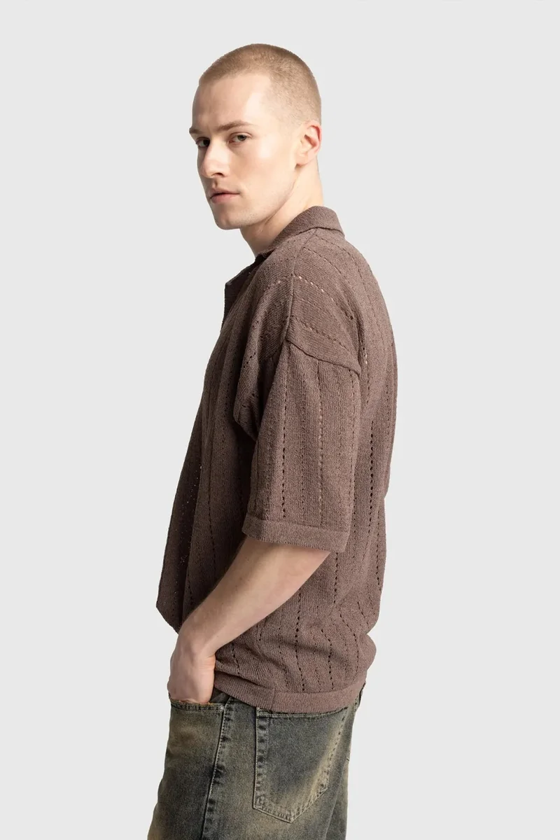Giesto Mocha Brown GIESTO Men's Relaxed Cotton Textured Polo T-Shirt for Men | Best Price UAE