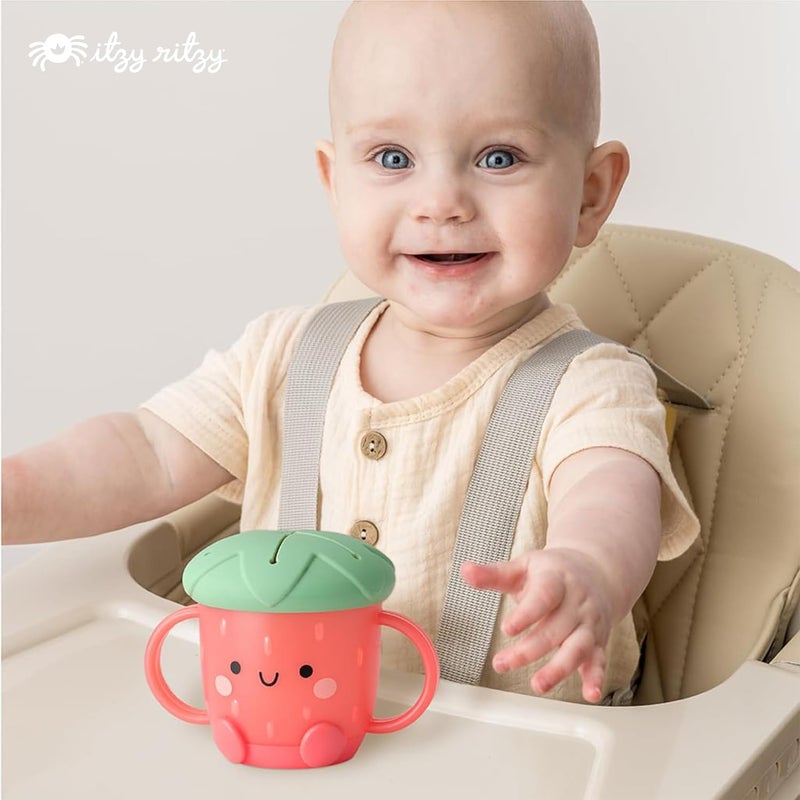 Itzy Ritzy Toddler Snack Cup  SpillProof Snack Cup for Toddlers with Soft Silicone Lid for Easy Food Access  EasyToHold Kids Snacks Container With Handles  Ideal for 12 months  Up Strawberry - Image 2