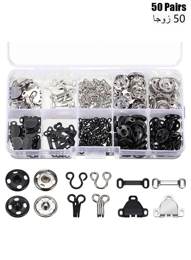 Harse 50 Pairs 3 Styles Skirt Hooks and Eyes Sewing Hook, Sewing Snaps Clothing Fixing Tools with Metal Snaps ons Fasteners Press Studs for Trousers Skirt Dress Sewing and DIY Crafting, 2 Colors  - Image 1