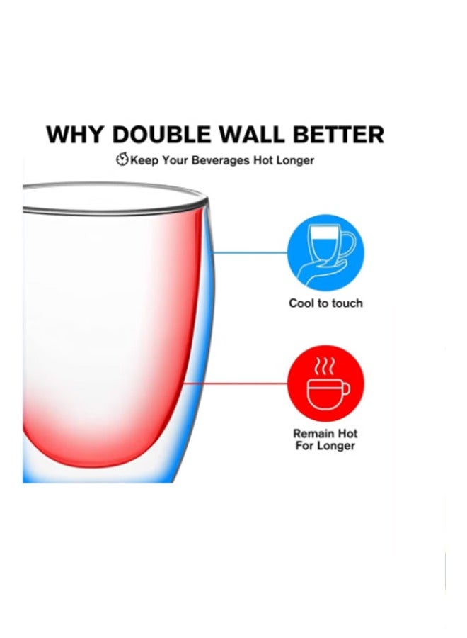 DESSINI Dessini 2-pieces Double Wall Insulated Glass Mugs with Handle for Drinkware Coffee Tea Heat Resistant 300ml KD580  - Image 3