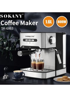 sokany Sokany Espresso Coffee Maker SK-6863 1.6L Stainless Steel 850W  - Image 1
