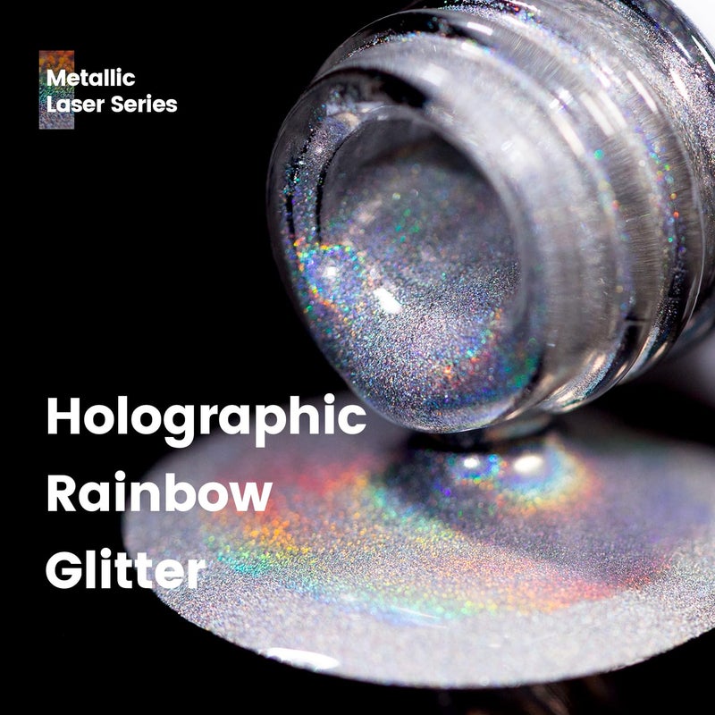 RARJSM Metallic Silver Nail Art Gel Liner Mirror Chrome 3D Holographic Laser Rainbow Effect Gel Nail Polish 8ml Build in Thin Brush Painted Drawing Striper Painting Curing Requires for Home Salon - Image 4