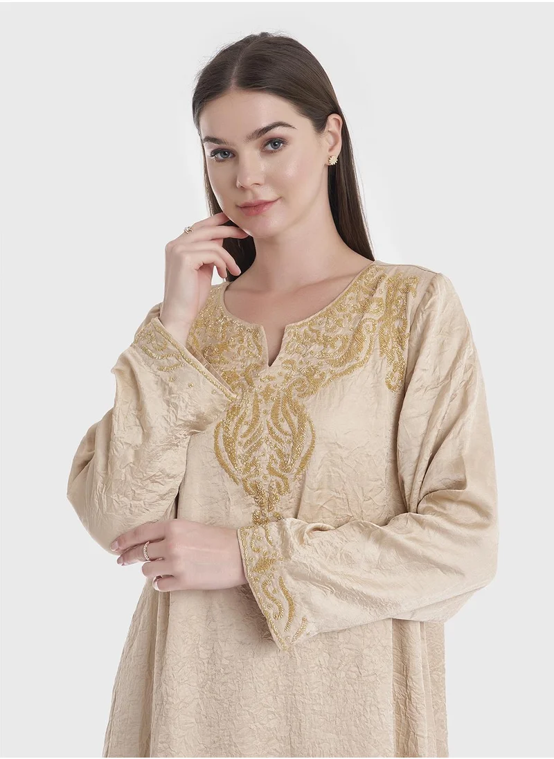 KASHKHA Solid Crushed Handwork Jalabiya