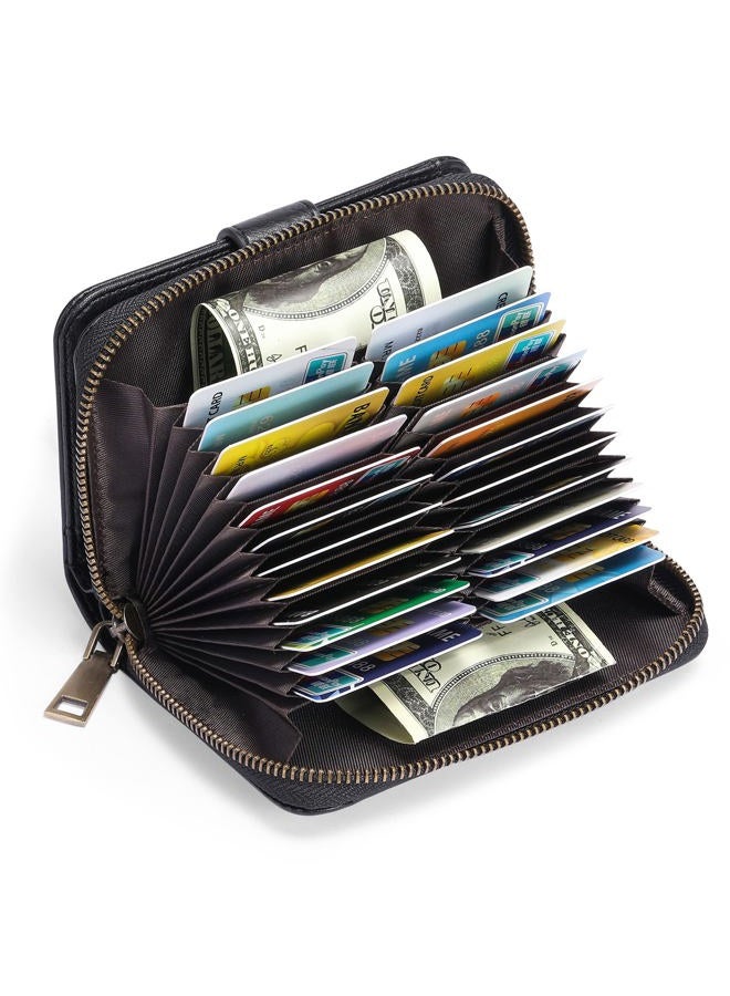 GAEKEAO Leather Credit Card Holder Small Wallet for Women RFID Blocking Bifold Zipper Card Case Organizer Wallet with Keychain, B-Black-Large, 5.71 x 4.33 x 1.38 inches, Classic - Image 5