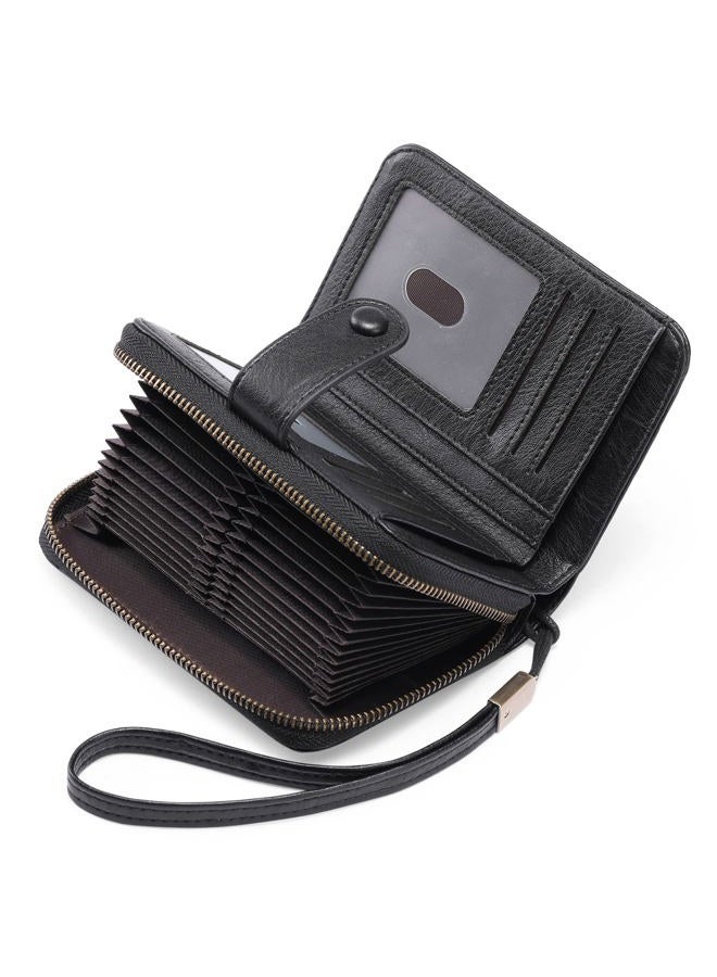 GAEKEAO Leather Credit Card Holder Small Wallet for Women RFID Blocking Bifold Zipper Card Case Organizer Wallet with Keychain, B-Black-Large, 5.71 x 4.33 x 1.38 inches, Classic - Image 1