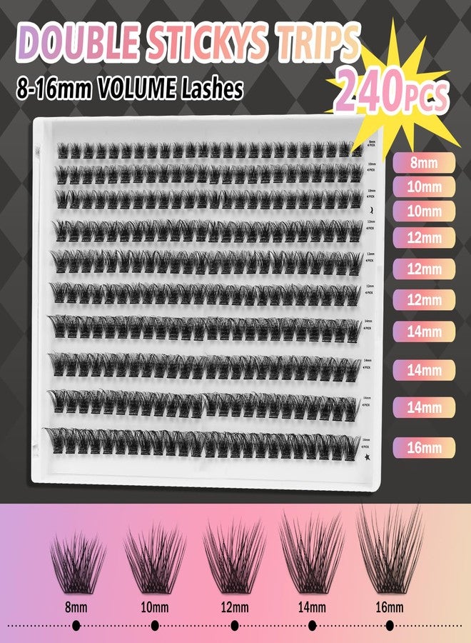 WONSIS Self Adhesive Eyelashes, 240 Pcs Self Adhesive Eyelash Clusters, No Glue Needed, Invisible 2-Strip Tape - Longer Lasting, No Sticky Residue Pre-Glued Eyelashes (Fluffy-Mixed) - Image 2