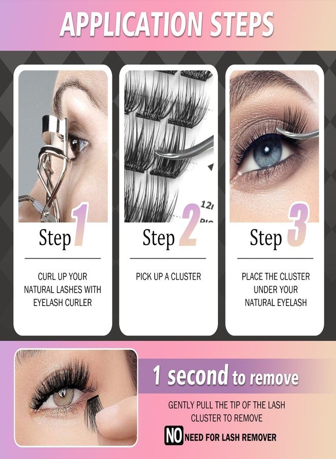 WONSIS Self Adhesive Eyelashes, 240 Pcs Self Adhesive Eyelash Clusters, No Glue Needed, Invisible 2-Strip Tape - Longer Lasting, No Sticky Residue Pre-Glued Eyelashes (Fluffy-Mixed) - Image 5