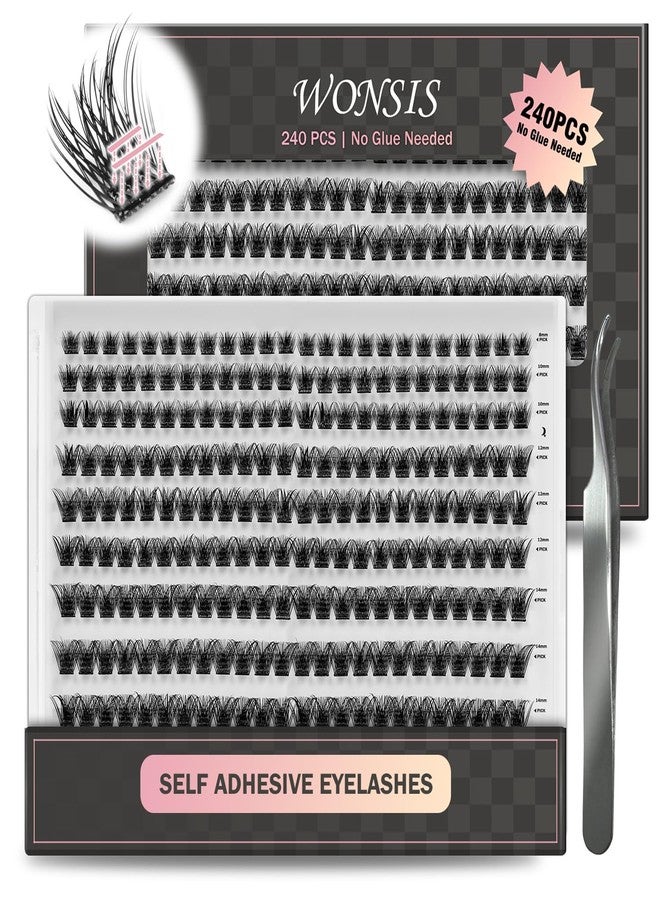 WONSIS Self Adhesive Eyelashes, 240 Pcs Self Adhesive Eyelash Clusters, No Glue Needed, Invisible 2-Strip Tape - Longer Lasting, No Sticky Residue Pre-Glued Eyelashes (Fluffy-Mixed) - Image 1