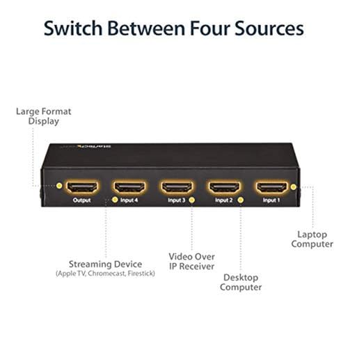 StarTech.com HDMI 2.0 Switch - 4 Port - 4K 60Hz - HDMI Automatic Video Switch Box - Multi Port Hub w/ 1 In 4 Out Functionality (VS421HD20) - Image 3