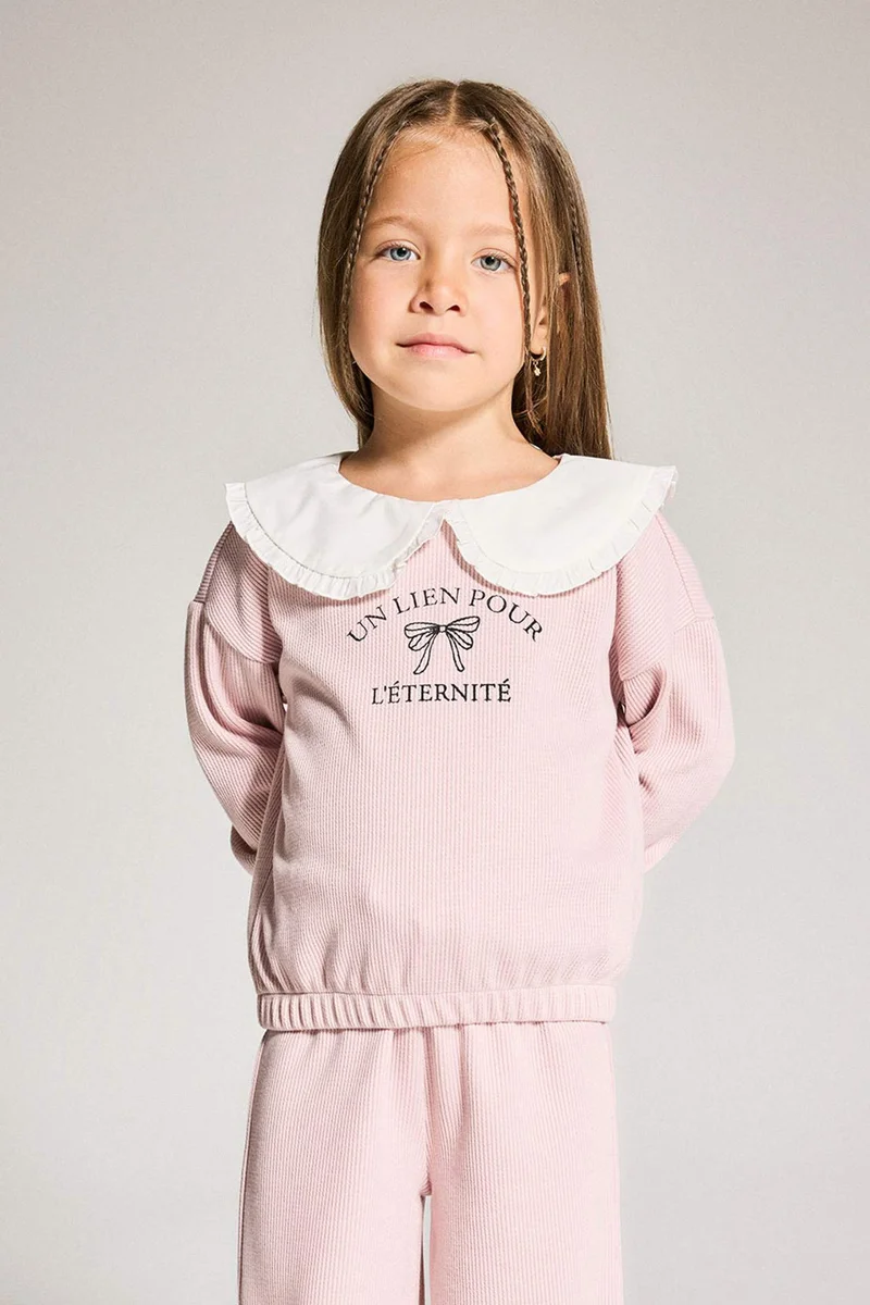 Defacto Baby Girl Standard Fit Large Collar Printed Sweatshirt