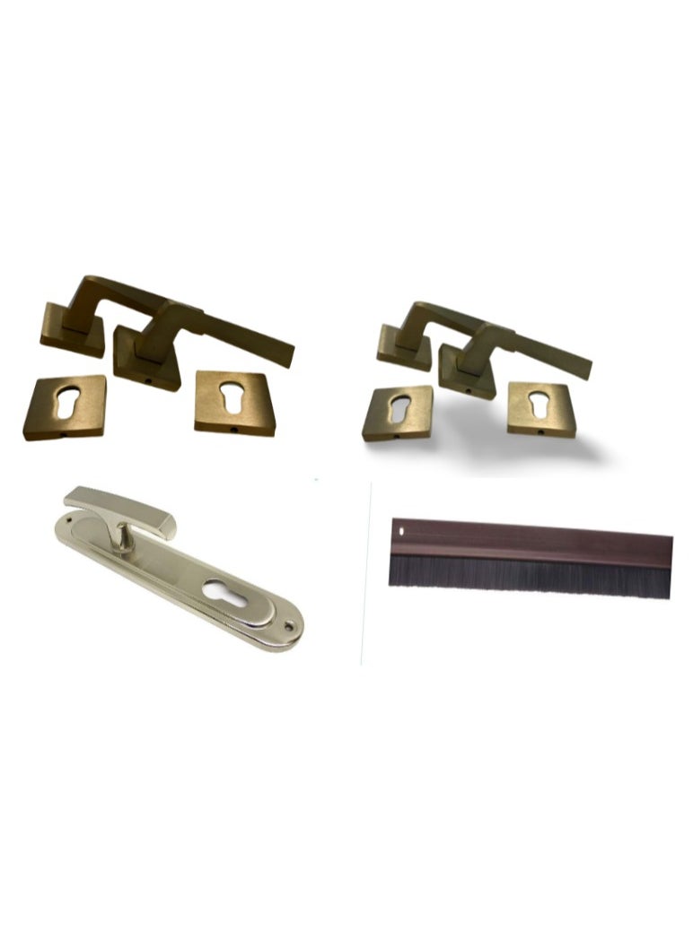 2 sets of AlAhram matt nickel rosette handle Comex silver apartment door handle and antidust door brush as a gift  - Image 1