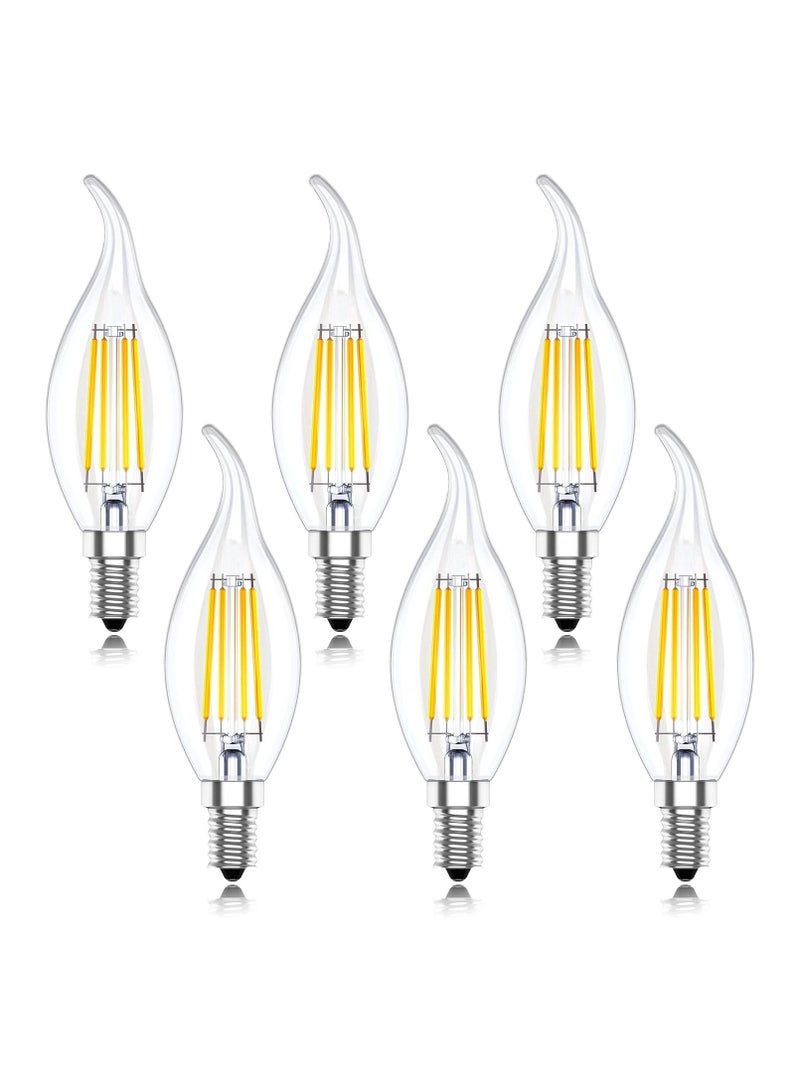 مصباح شمعة E14 LED، شكل شمعة عاصفة الرياح الواضحة، مكافئات 4 وات ، مصابيح لهب صغيرة، أبيض دافئ 2700 ك، حزمة من 6