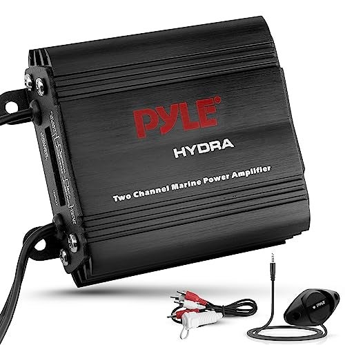 Pyle 2-Channel Marine Amplifier Receiver - Waterproof and Weatherproof Audio Subwoofer for Boat Stereo Speaker & Other Watercraft - 400 Watt Power, Wired RCA, AUX and MP3 Audio Input Cable PLMRMP1B - Image 1