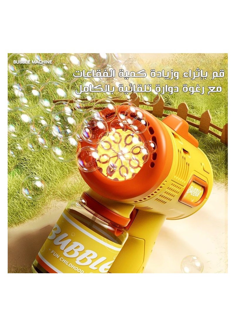 Generic - Kids Bubble Gun with Handle and 6 Nozzles, LED Bubble Maker with Bubble Solution Bottle Yellow - Image 1