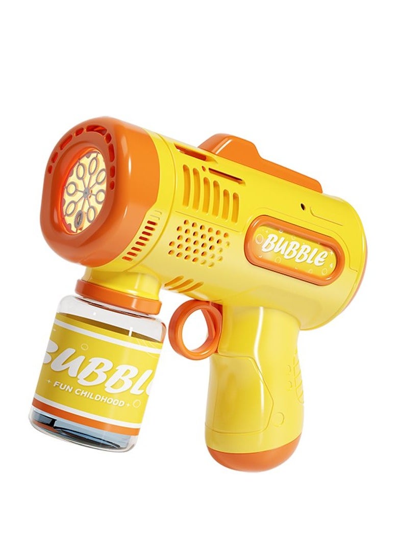 Generic - Kids Bubble Gun with Handle and 6 Nozzles, LED Bubble Maker with Bubble Solution Bottle Yellow - Image 1