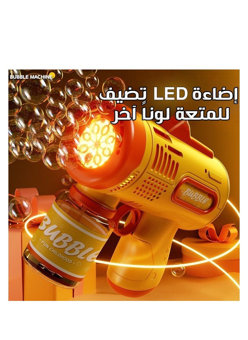 Generic - Kids Bubble Gun with Handle and 6 Nozzles, LED Bubble Maker with Bubble Solution Bottle Yellow - Image 1