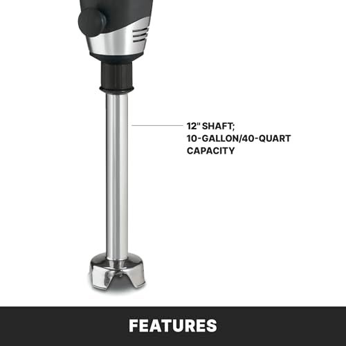 Waring Commerical WSB50 Big Stix Heavy Duty Immersion Blender, 12" Removable Shaft, 1 HP/700 Watt Variable Speed Motor, 120V, 5-15 Phase Plug,Black/Silver - Image 4