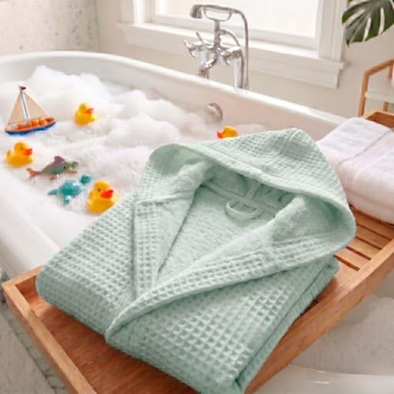 Unisex Waffle Unisex Hooded Bathrobe for Toddlers Waffle Unisex Hooded Bathrobe pack of 1 - Image 2
