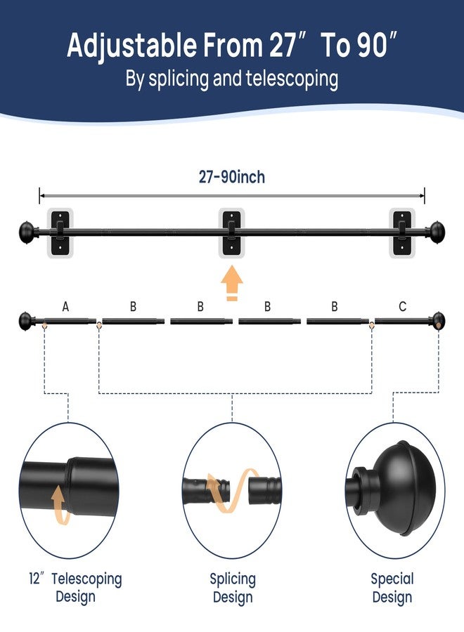ENJOYBASICS No Drill Curtain Rods for Window 48 to 84 Inches, 5/8 Inch Diameter Renter Friendly Drapery Rod with Adhesive Brackets without Drilling, Adjustable from 27 to 90 Inches, Black - Image 4