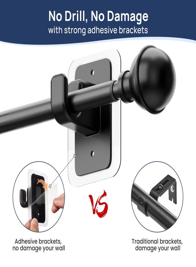 ENJOYBASICS No Drill Curtain Rods for Window 48 to 84 Inches, 5/8 Inch Diameter Renter Friendly Drapery Rod with Adhesive Brackets without Drilling, Adjustable from 27 to 90 Inches, Black - Image 2