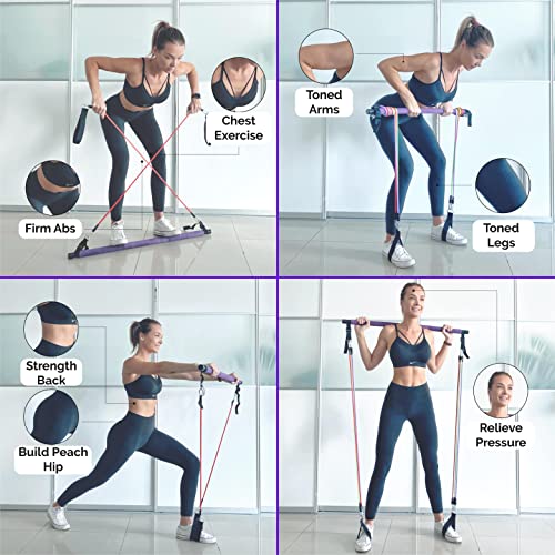 Alignrgy Pilates Bar Kit with Resistance Bands (20, 30, 40, 50 LB) – Adjustable Pilates Bar Kit for Women – Full Body Home Workout Kit with 8 Week Video Plan – Portable & Multifunctional Design - Image 4