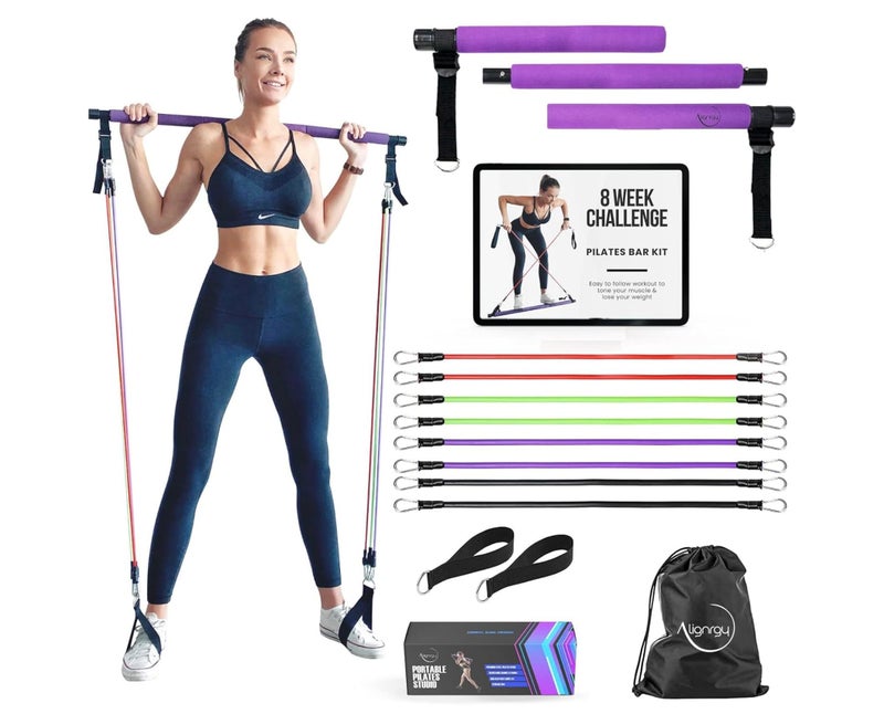 Alignrgy Pilates Bar Kit with Resistance Bands (20, 30, 40, 50 LB) – Adjustable Pilates Bar Kit for Women – Full Body Home Workout Kit with 8 Week Video Plan – Portable & Multifunctional Design - Image 1